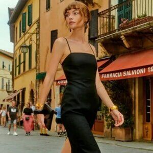 Reformation Levona 100% Linen Backless Black Dress Size US 8